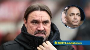 Leeds United manager Daniel Farke and Paraag Marathe in circular inset