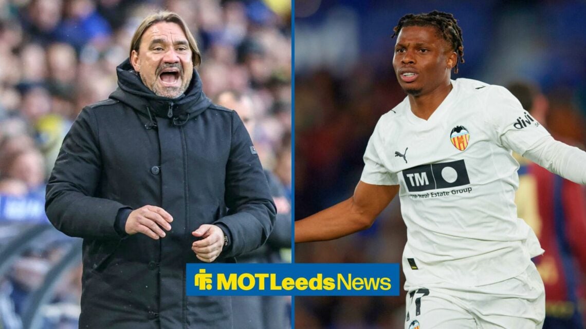 Split image of Leeds United manager Daniel Farke and Largie Ramazani at Valencia