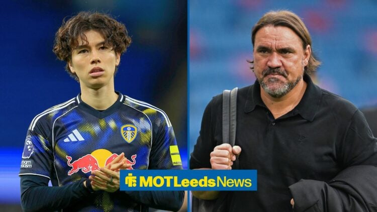 Split image of Ao Tanaka 22 of Leeds United at the end of the Premier League match between Manchester City and Leeds United at the Etihad Stadium, ...