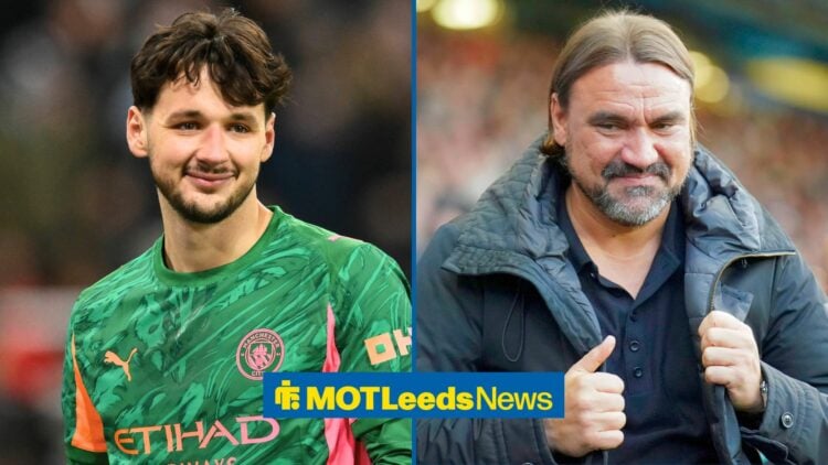 Manchester City goalkeeper James Trafford and Leeds United manager Daniel Farke