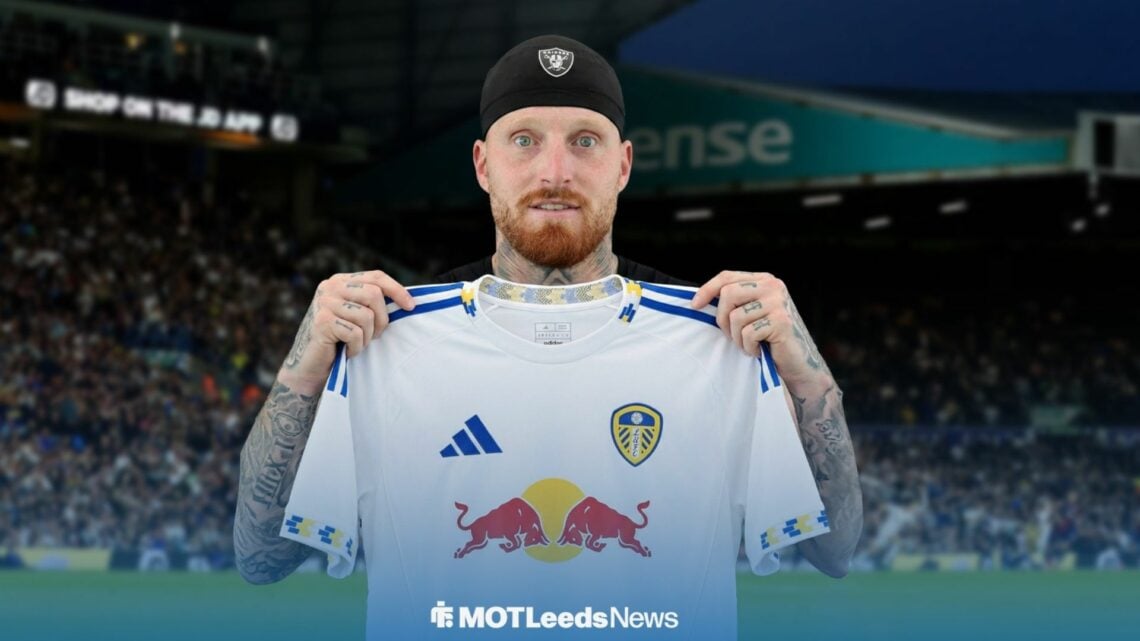 NFL superstar Maxx Crosby of the Las Vegas Raiders holding a Leeds United shirt.