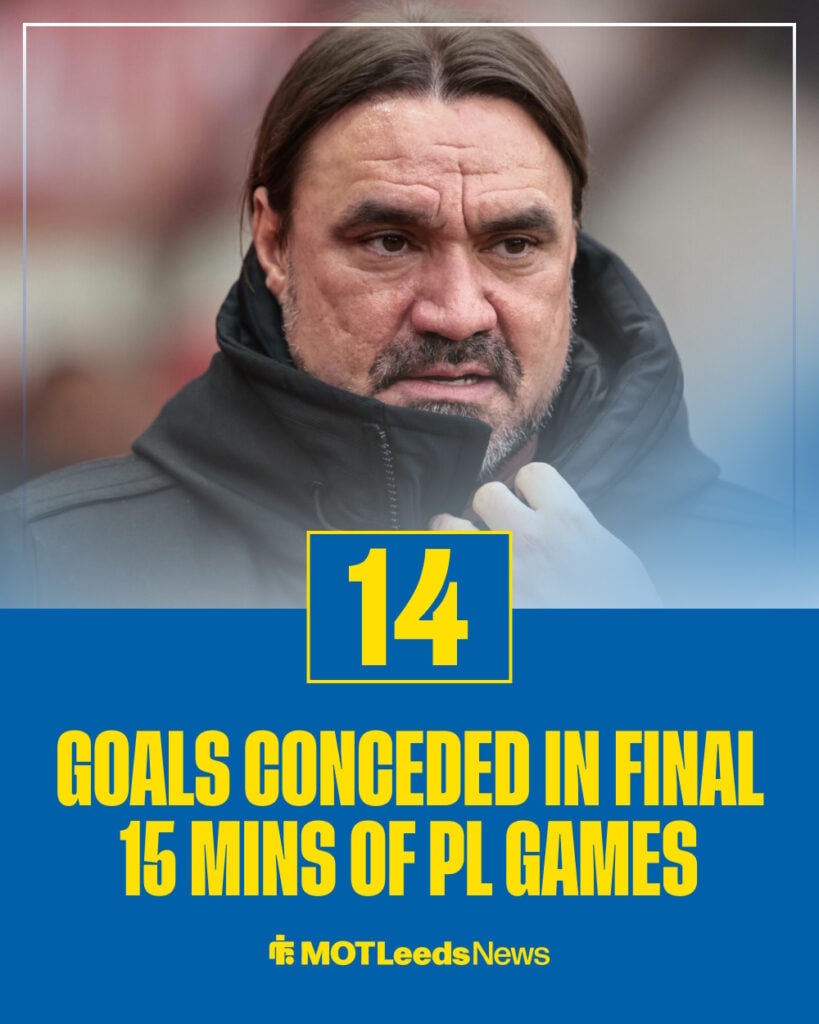 Leeds have conceded 14 goals in the final 15 minutes of matches