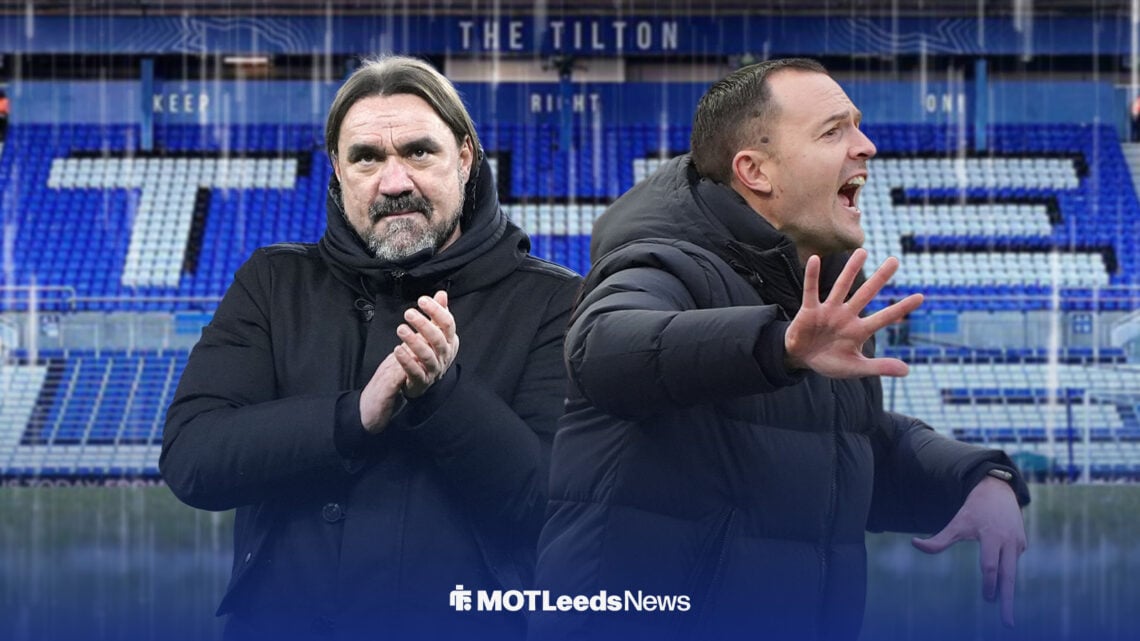 Daniel Farke next to Chris Davies at St Andrew's