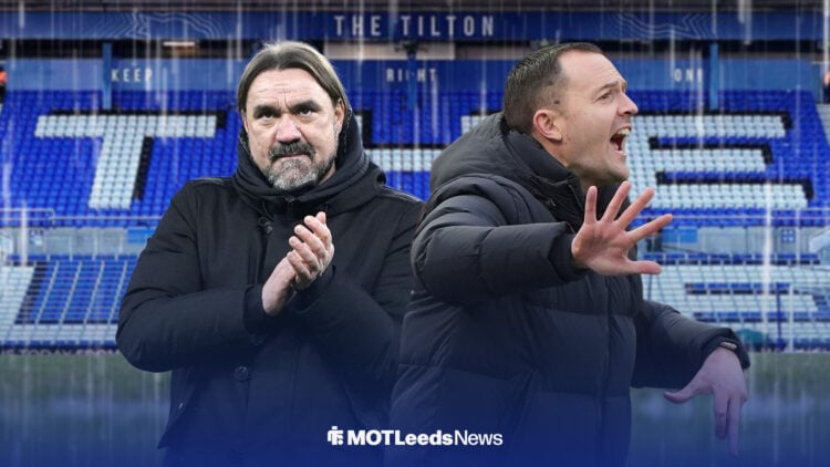Daniel Farke next to Chris Davies at St Andrew's