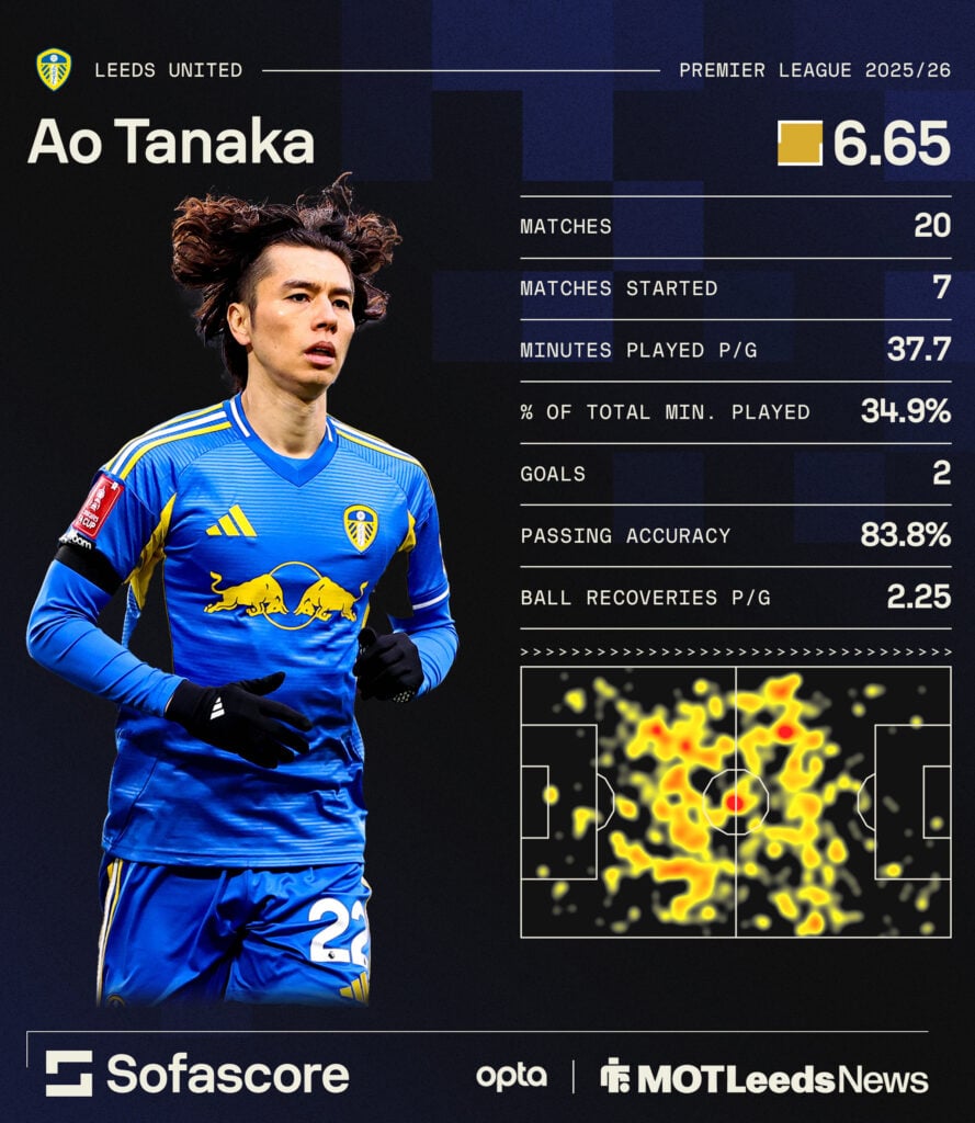 Ao Tanaka stats for Leeds United this season.
