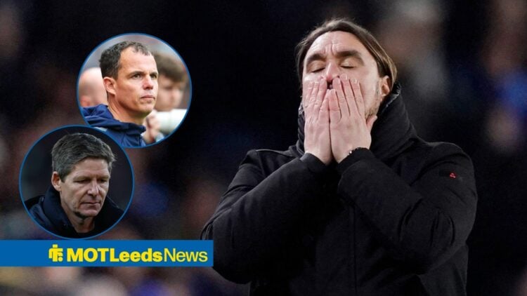 Oliver Glasner and Regis Le Bris (insets) look on, alongside an exasperated Daniel Farke