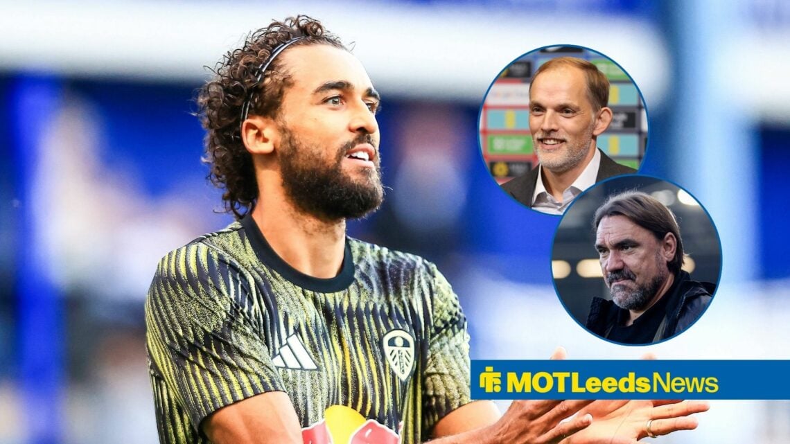 Dominic Calvert-Lewin claps, with a smiling Thomas Tuchel and Daniel Farke (inset)