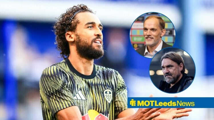 Dominic Calvert-Lewin claps, with a smiling Thomas Tuchel and Daniel Farke (inset)
