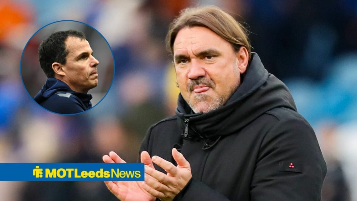 Daniel Farke clapping with circular inset of Regis Le Bris