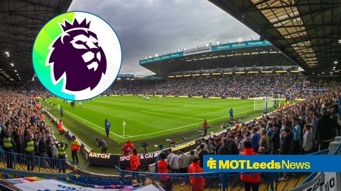 Leeds United v Newcastle United Premier League General view during the Premier League match at Elland Road with Premier League logo in circular inset.