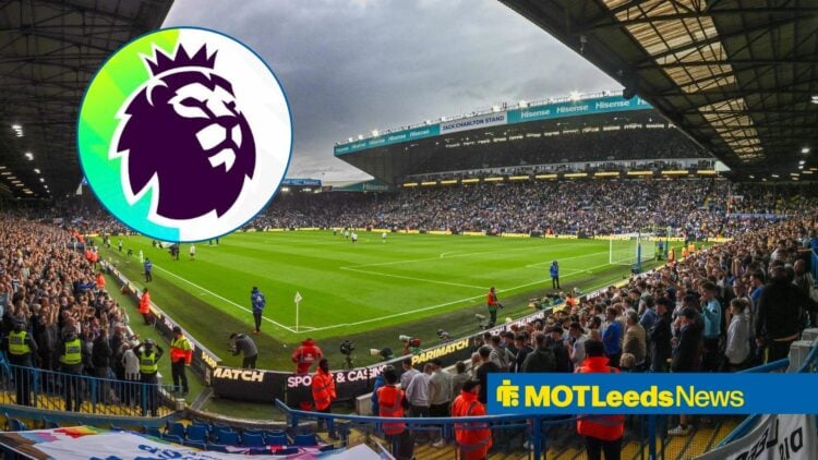 Leeds United v Newcastle United Premier League General view during the Premier League match at Elland Road with Premier League logo in circular inset.