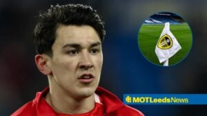 Luke O'Nien in Sunderland gear with Elland Road corner flag in frame