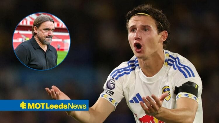 Brenden Aaronson alongside a circle inset of Daniel Farke.