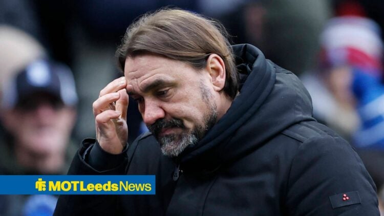 Daniel Farke looking distressed on the touchline for Leeds United