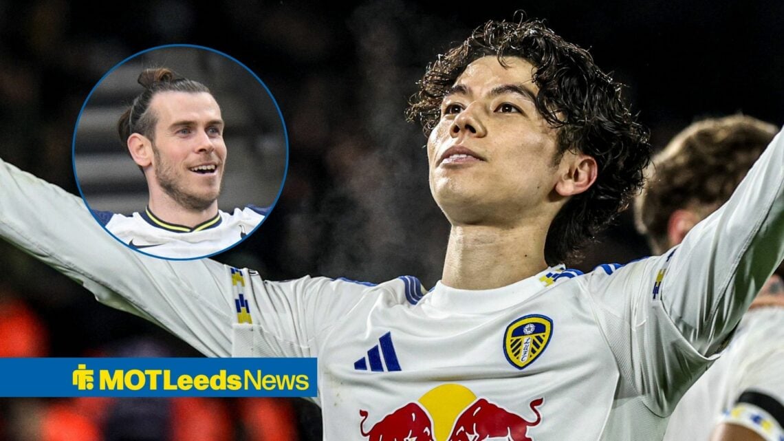 Gareth Bale smiles (inset) and Ao Tanaka raises his arms in the air
