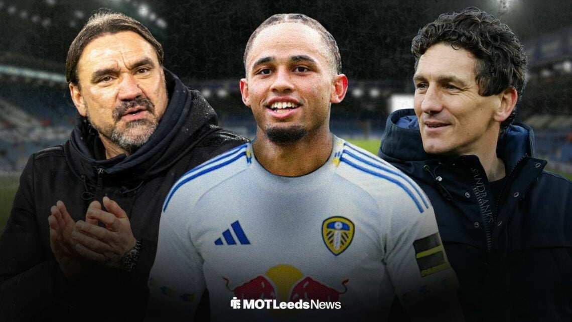 Noah Okafor playing for Leeds United alongside Daniel Farke and Keith Andrews