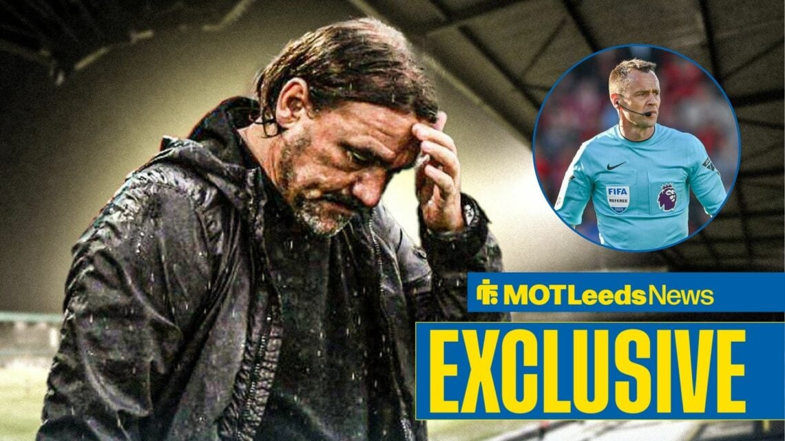 Daniel Farke looking frustrated with Stuart Attwell in frame