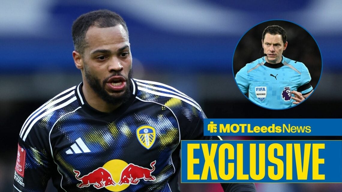 Lukas Nmecha in Leeds United away kit with Darren England in frame