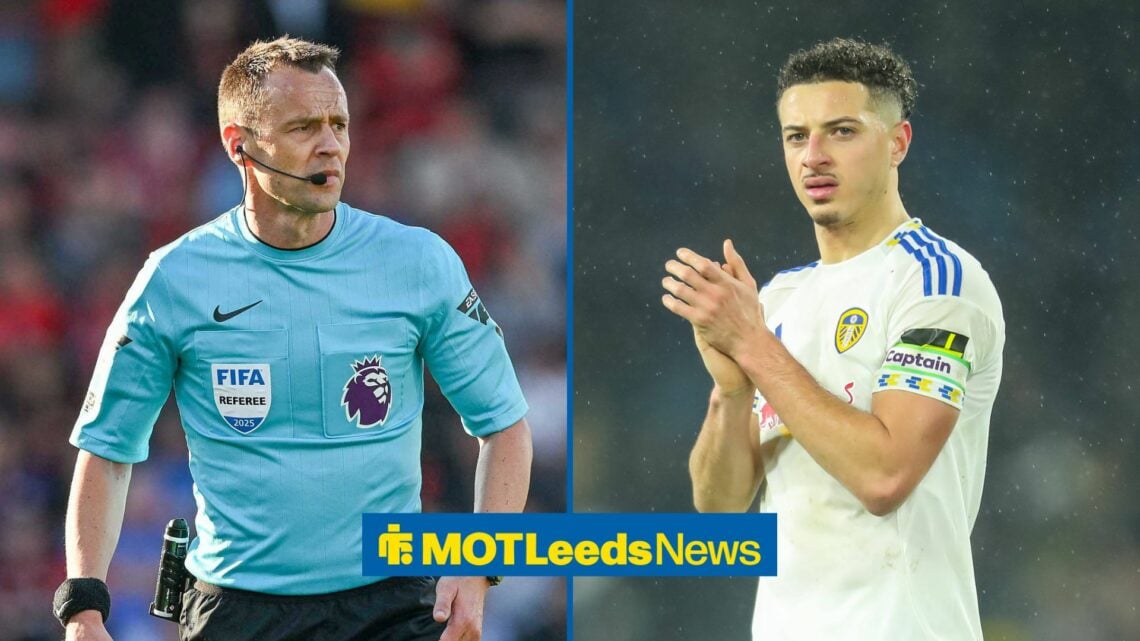 Ethan Ampadu applauding Leeds fans with Stuart Attwell