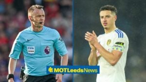 Ethan Ampadu applauding Leeds fans with Stuart Attwell