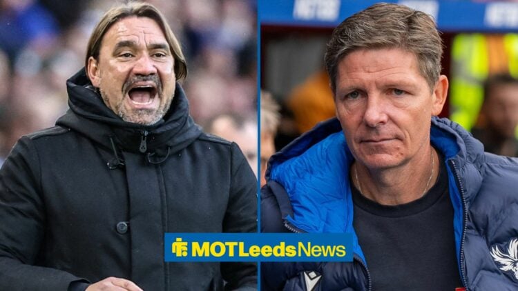 Daniel Farke manager of Leeds United gives his team instructions during the Premier League match Leeds United vs Aston Villa at Elland Road and Cry...