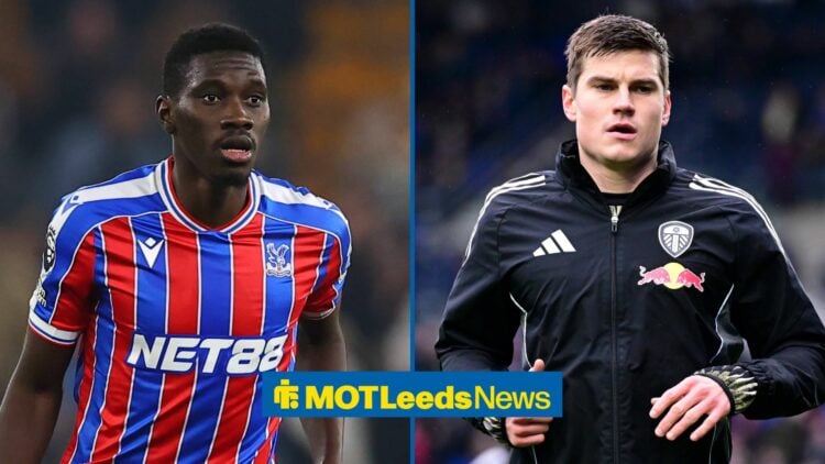 Ismaila Sarr playing for Crystal Palace with Jaka Bijol at Leeds