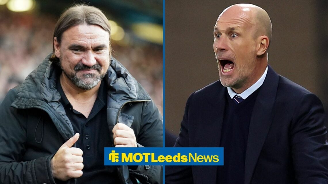 Daniel Farke smiling looking towards Philippe Clement shouting and looking annoyed