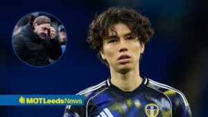 Ao Tanaka 22 of Leeds United at the end of the Premier League match between Manchester City and Leeds United, Daniel Farke manager of Leeds United during the Birmingham City match.
