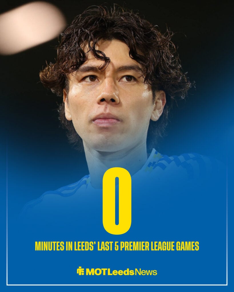 Ao Tanaka looking moody in action for Leeds United.