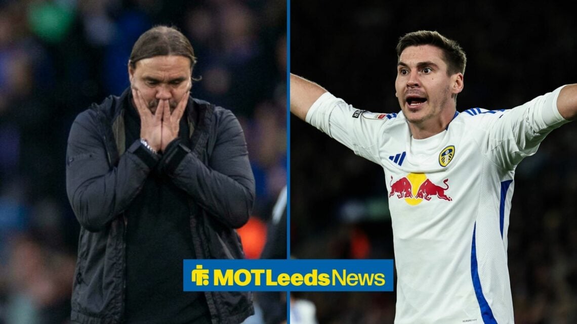 Daniel Farke is present during the Premier League match between Leeds United and Newcastle United, Max Wöber of Leeds United appeals during the Sky...