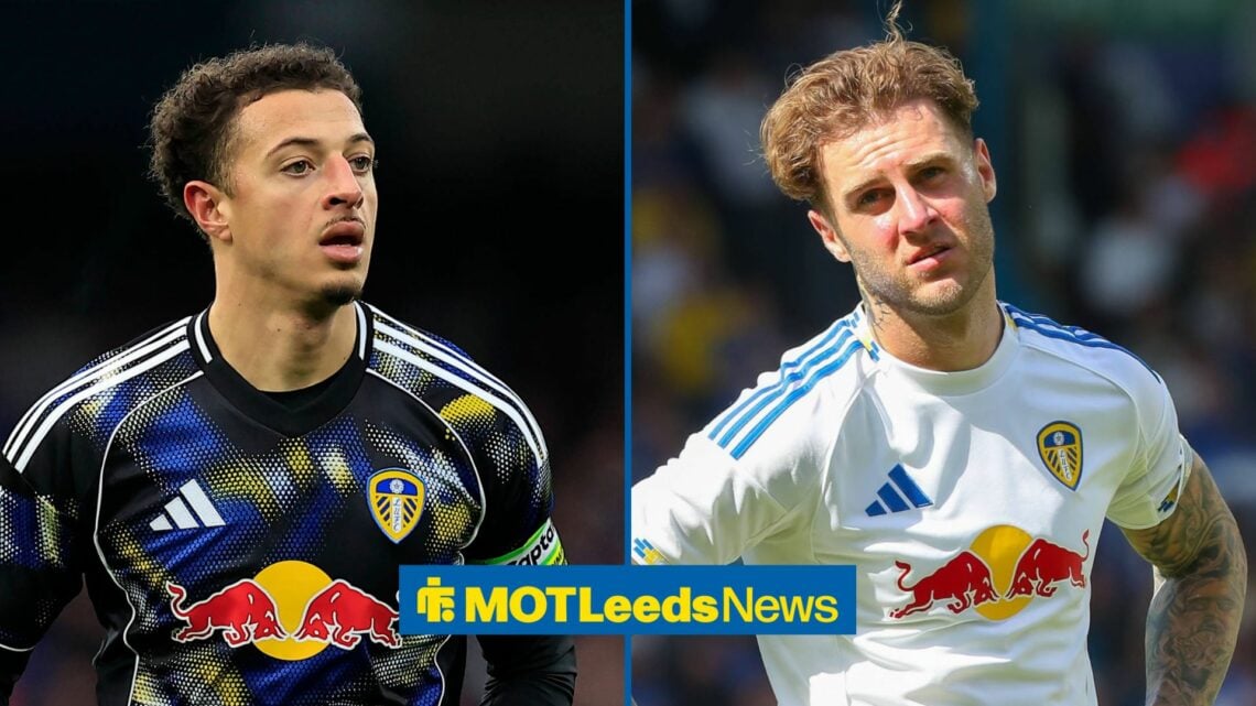Ethan Ampadu of Leeds United during the Premier League match between Manchester City and Leeds United, Joe Rodon looking miserable for Leeds.