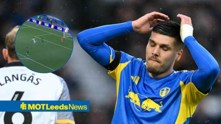 Joel Piroe with his hands on his head, with a circular frame inset showing his miss for Suriname