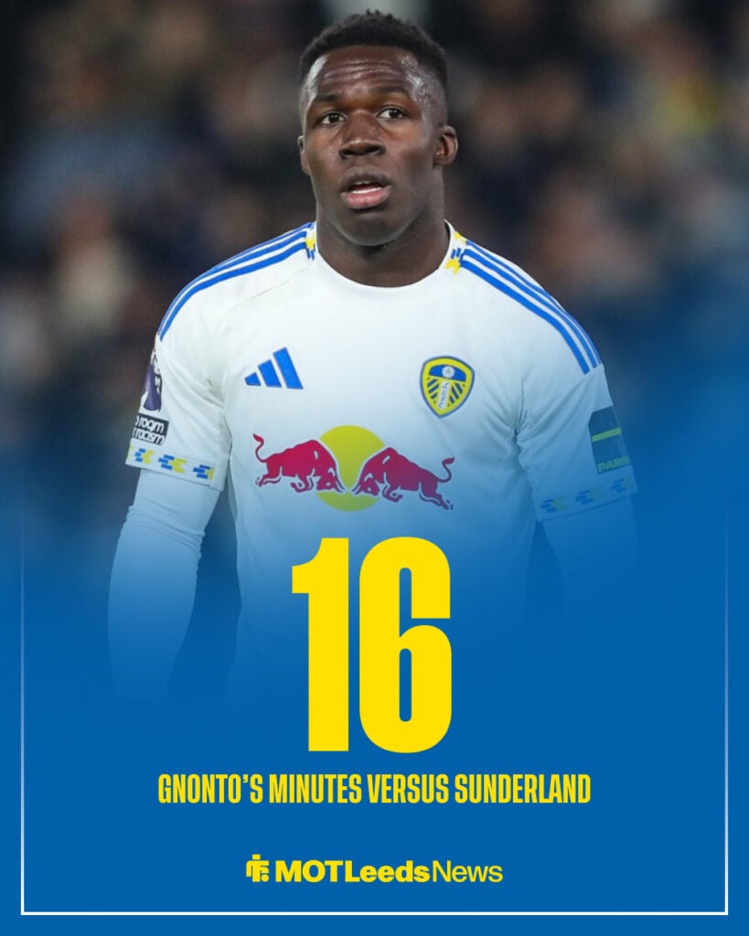 Wilfried Gnonto's minutes for Leeds United in Premier League match against Sunderland.