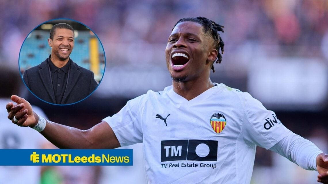 Leeds United loanee Largie Ramazani in action for Valencia, Jermaine Beckford providing coverage for BT Sports for the Premier League match, Leeds ...