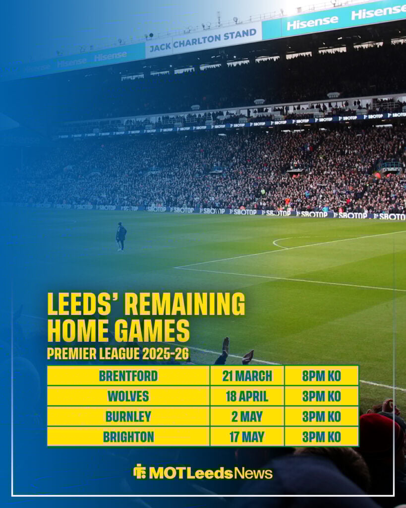 Leeds' remaining Premier League fixtures at Elland Road in 2025-26 season