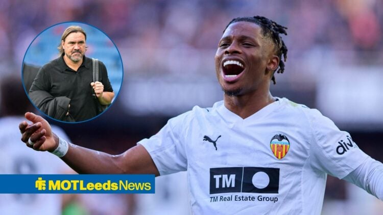 Leeds United loanee Largie Ramazani in action for Valencia, Daniel Farke arriving for the match between Leeds United and Burnley.