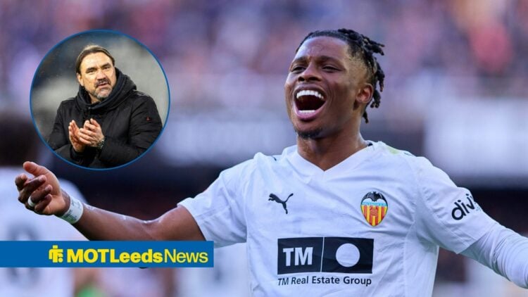 Leeds United loanee Largie Ramazani in action for Valencia, Daniel Farke manages Leeds in the Premier League clash with Nottingham Forest.