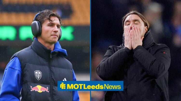 Split image of Leeds United midfielder Brenden Aaronson and Daniel Farke