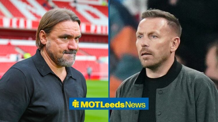 Split image of Leeds United manager Daniel Farke and Craig Bellamy