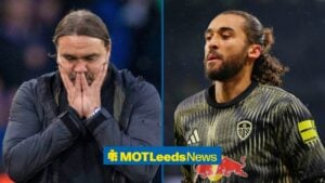 Split image of Leeds United manager Daniel Farke and Dominic Calvert-Lewin