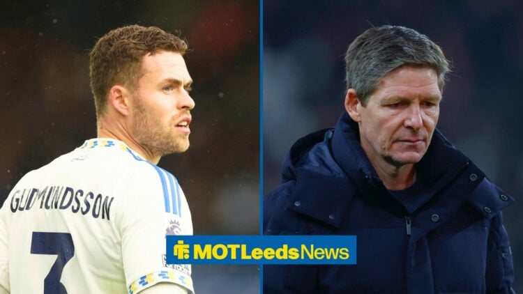Split image of Leeds United defender Gabriel Gudmundsson and Crystal Palace boss Oliver Glasner