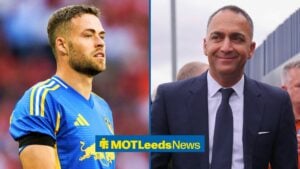 Split image of Leeds United defenr Gabriel Gudmundsson and Paraag Mrathe