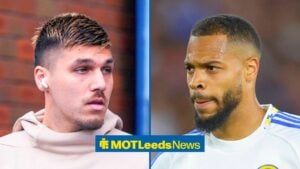 Split image of Leeds United forwards Joel Piroe and Lukas Nmecha