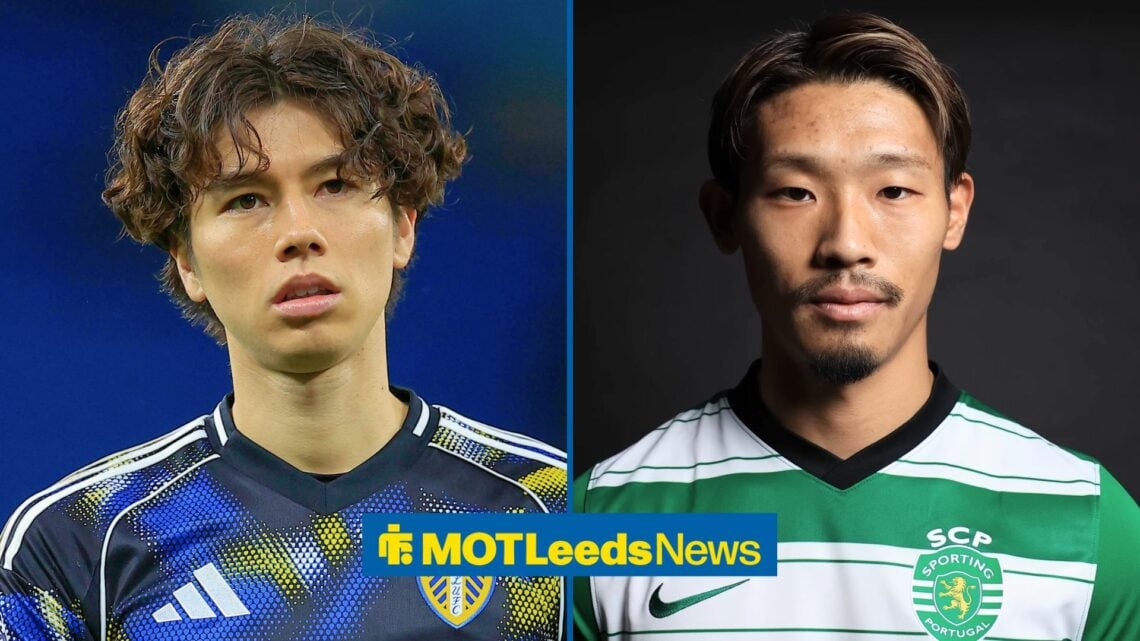Split image of Leeds United midfielder Ao Tanaka and Sporting CP star Hidemasa Morita