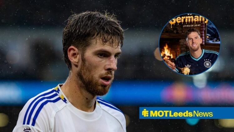 Anton Stach looking towards a circular frame, which includes his Instagram image