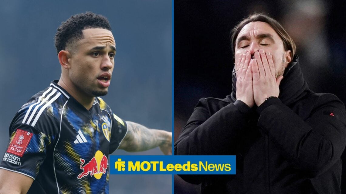 Noah Okafor of Leeds United during the Birmingham City vs Leeds United FA Cup match, Daniel Farke manager of Leeds United reacts to a missed chance...