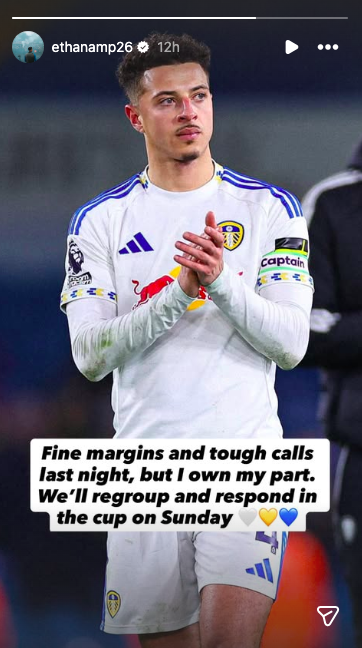 Ethan Ampadu's message to Leeds fans on instagram.