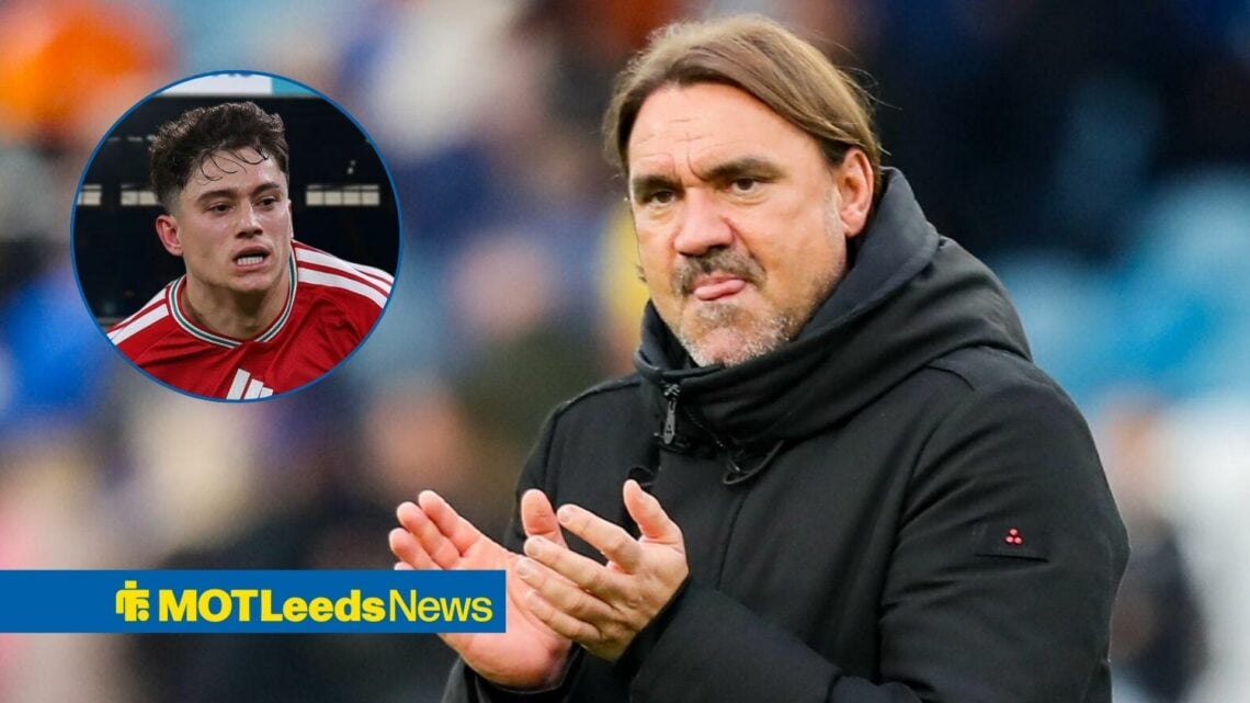 Daniel Farke, Leeds United manager, looking in the direction of his player, Daniel James, who is in his Wales national team jersey.