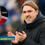 Daniel Farke, Leeds United manager, looking in the direction of his player, Daniel James, who is in his Wales national team jersey.