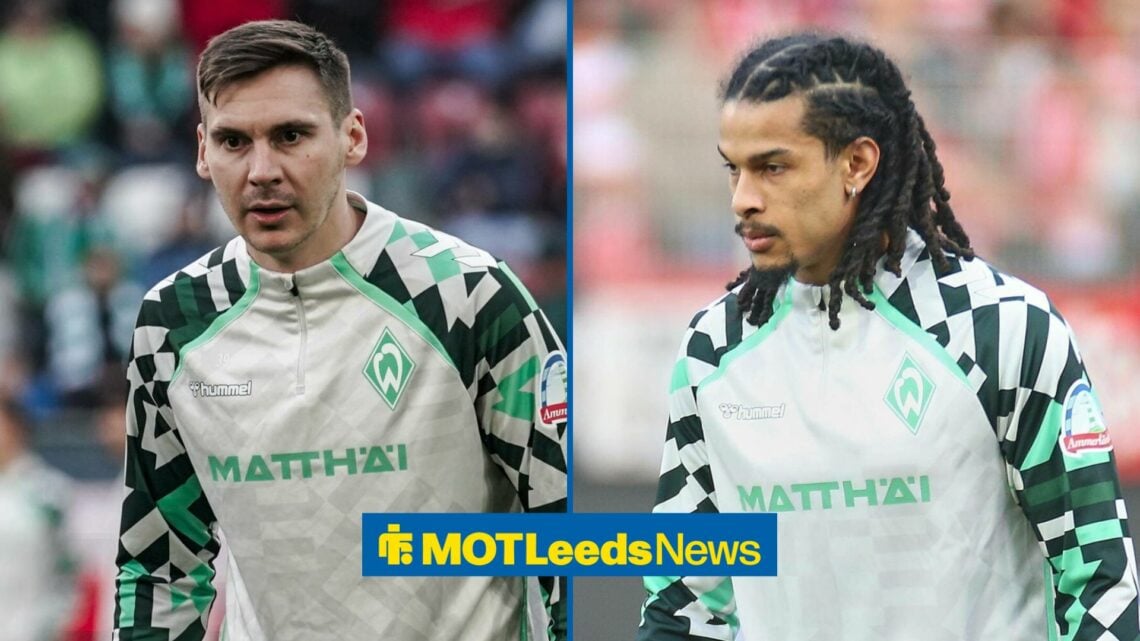 Leeds United on loan duo Isaac Schmidt and Max Wober in training gear for Werder Bremen.